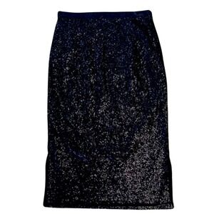 New The Limited Womens Midi Skirt Sz 0 Black All Over Sequin Side Slit‎
